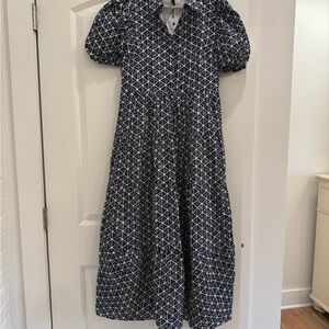 English Factory White and Blue Buttoned Tiered Sundress